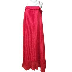 Free Generation Size Large Red Micro Pleat Swiss Dot Ruffle Maxi Dress G8